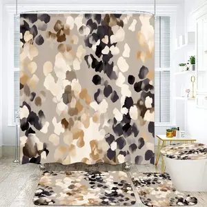 1/4pcs Neutral Abstract Watercolor Bathroom Decor Set - Soft Taupe & Cream Shower Curtain Sets with Matching Bath Mat, Toilet Floor Mat & Lid Cover - Modern Artistic Touch for Your Cozy Spa Retreat