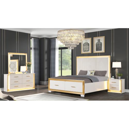 Bellemave OBSESSION Queen Complete Bedroom Set - 4PC Contemporary Wooden Material Bedroom Set with Gold Finish Indoor Furniture, Complete Bedroom Sets, Wooden Material Bedroom Sets