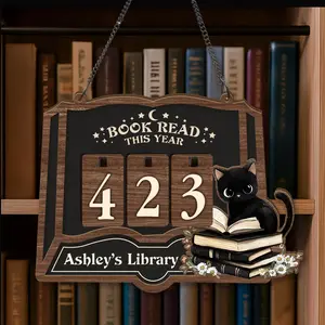Black Cat Books Read Tracker – Personalized Book Counter, Books Read This Year, Bookish Decor & Reader Gift
