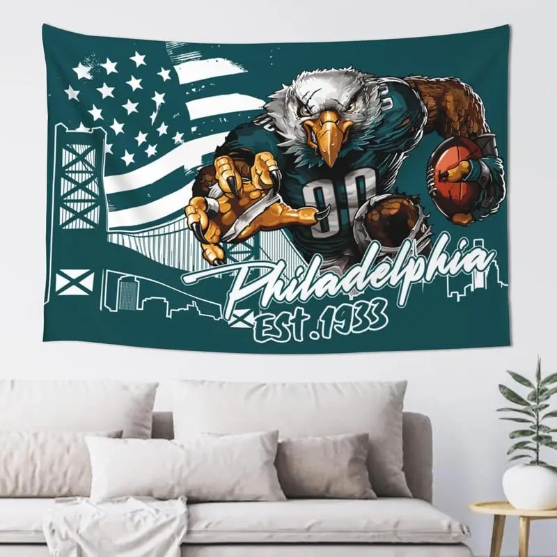 Philadelphia Football Style Tapestry, Cute Sporty Decorative Accents Tapestry for Courtyard Holiday Display, Light Up Your Space Wall Hanging for Bedroom Living Room, Colorful Gift for Football Fans