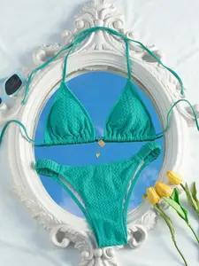 New Sexy Pure Desire Swimsuit, Plain Color Two-Piece Three-Point Tie Back Bikini, Suitable for Hot Spring Vacation, Casual Fitted Style
