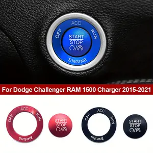 Car Start Ignition Engine Start Stop Button Ring Cover Trim Sticker Button Decoration Switch Accessories For Dodge Challenger for RAM 1500 Charger 2015-2021, Without Battery key case cover