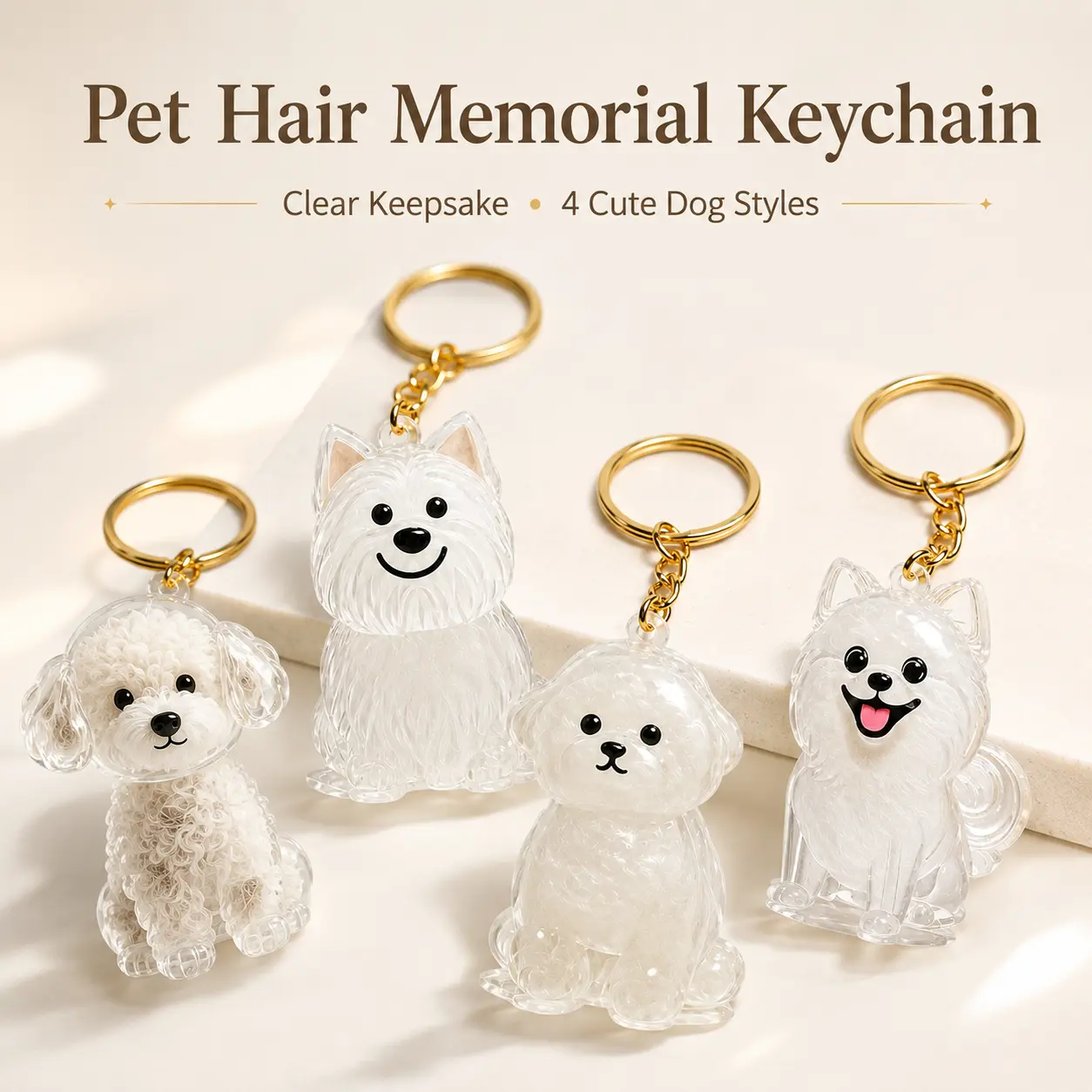 Transparent Pet Hair Storage Box Pendant Keychain - Cute Sitting Dog Design, with Chain Link - for Dog Owners - Durable Acrylic Organizer for Keys, Bags, Home or Outings - Perfect Pet Memorial Gift for Dog Lovers, Playful Design - MM2
