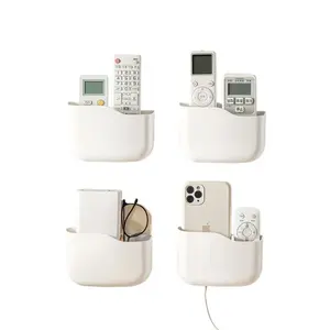 Wall Mount Remote Holder Organizer Box with Dividers Upgraded Adhesive Storage for TV Phone Controllers Living Room Smartphone Holder Cord Holder