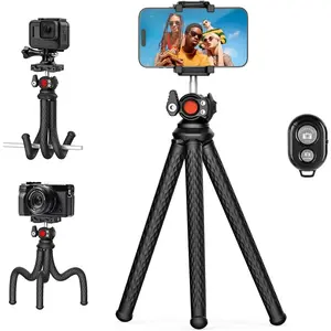 SQ-CPS008 Phone Tripod, Upgraded Mini Flexible Tripod for iPhone with Wireless Remote, Portable Camera Tripod for Video Recording Vlogging Selfie, Compatible with iPhone Android Cameras