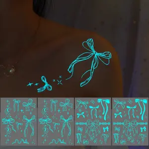 4 Pack Glow Butterfly Tattoo Stickers, Night Glowing Body Art, Suitable for Face Chest Arms Hands, Ideal for Weddings Clubs Festivals