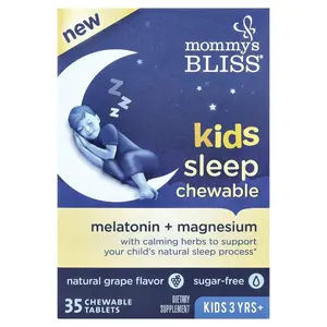 Mommy's Bliss Kids Sleep Chewable, Melatonin + Magnesium, 3 Yrs+, Natural Grape, 35 Chewable Tablets