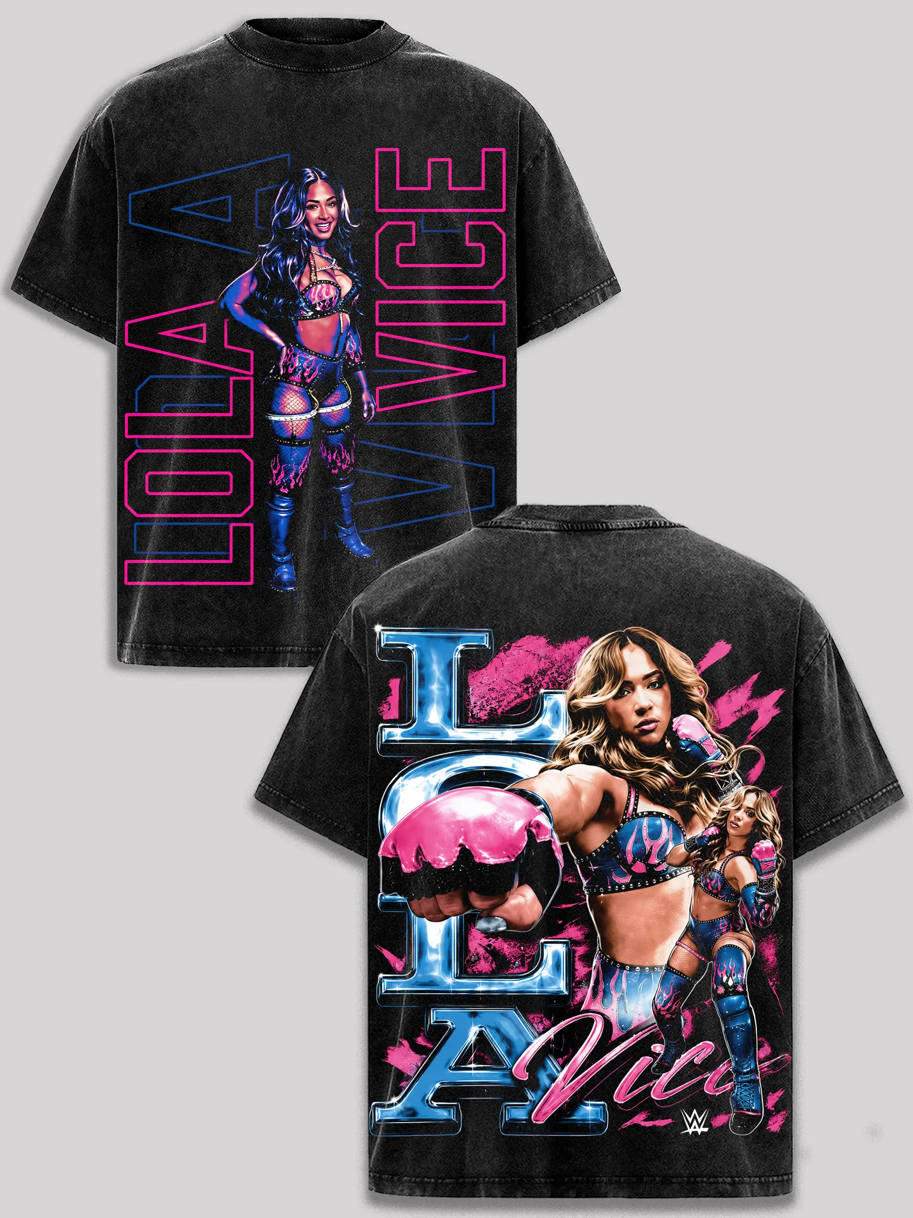 Lola Vice Vintage Washed T-Shirt WWE NXT Lola Vice Graphic Tee Women's Wrestling Retro Black Acid Wash Heavyweight Cotton Oversized Streetwear Unisex Shirt Fighter Fan Gift Miami Style Neon Aesthetic