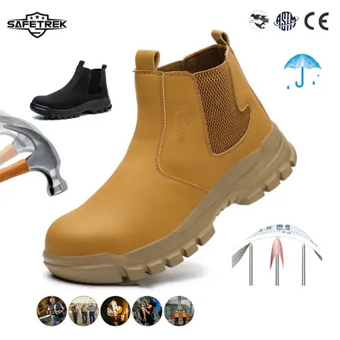 SAFETREK Steel Toe Shoes For Men Work Boots Puncture-Proof Work Safety Shoes Protective Working Shoes Male Footwear Security Sneakers work hiking boots sneakers Waterproof boots Antii-slip Roofing Shoes Boy Closed Worker Bota