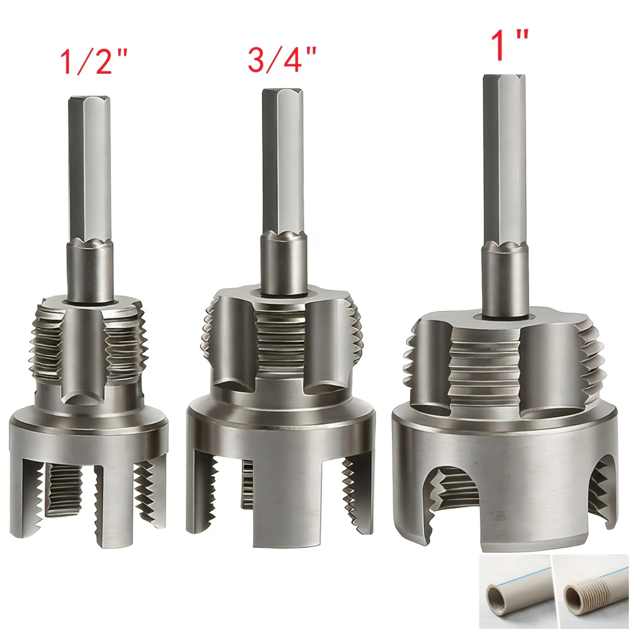 3pcs Heavy-duty Alloy Pipe Threading Tool Set| 1/ 2inch, 3/ 4inch, 1inch Internal and External Thread Dies| Compatible Drill Bit| Suitable for PVC/PPR/MPP Pipes| Pipe Installation Tools, Suitable for Professional and DIY Installations, Pipe Threader Kit