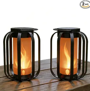 Modern Solar Lanterns Outdoor Waterproof - Patented Flickering LED Flame Effect, IP65 Waterproof, Matte Black Finish, Hanging Solar Lights for Outside for Patio, Garden, Porch, Outdoor Decor