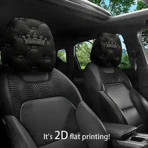 Black -Pattern Silvery Crown Print Car Headrest Cover, 2D Flat, Ideal for Travel/Daily Commute/Car Interior Decoration/Festive Fashion, All-Season Use, Perfect Car Interior Accessory, 2D Flat
