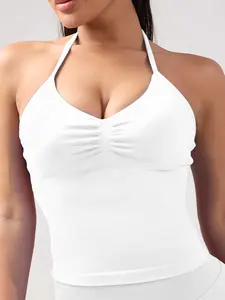 Women's Seamless Yoga Tank Top with Removable Pads, Outdoor Running Fitness Vest, Breathable Nylon Sports Bra, Sleeveless Gym Tops, Comfortable & Stylish