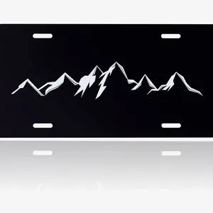 Mountains License Plate Black White Mountain License Plate Funny Car Personalized Decoration Vanity Tag Stainless Steel Fits Any Standard Us Plates 6.2x12.2 for Women Men