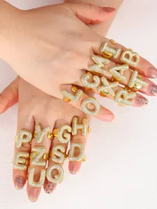 Adjustable A-Z Initial Ring, Crystal Letter Design, Customizable Name Jewelry, Perfect Holiday Gift for Her, Unique Fashion Accessory