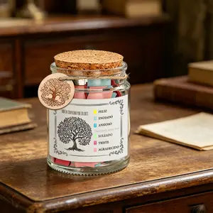 1 Set Spanish Emotional Bible Verse Jar with Color Coded Scripture Cards, Inspirational God’s Word Notes in Spanish for Different Moods, Christian Religious Gift, Tree of Life Print & Wooden Charm, Cork Lid Glass Prayer Jar