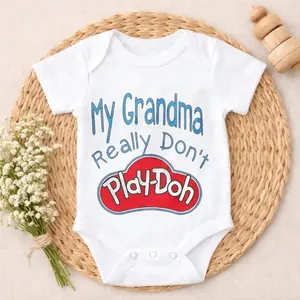 Funny Baby Onesies My Grandma Really Don't Play Doh Print 100% Pure Cotton Non-Irritating Snap Closure Breathable Stretchy Ideal For Daily Wear