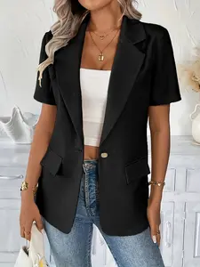 New Short Sleeve Blazer Jacket for Women, Simple Lapel Single Button Design, Loose Fit Slimming, Breathable Comfort, Versatile Daily Wear