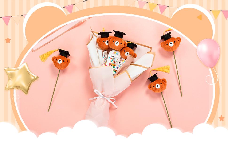 12 Sets Graduation Bear Bouquet Gifts DIY Mini Graduation Bears Bouquet Kits Kindergarden Preschool End of Year Gifts for Students 2026 Grad Party Table Decor Keepsake Photo Props Vase Filler