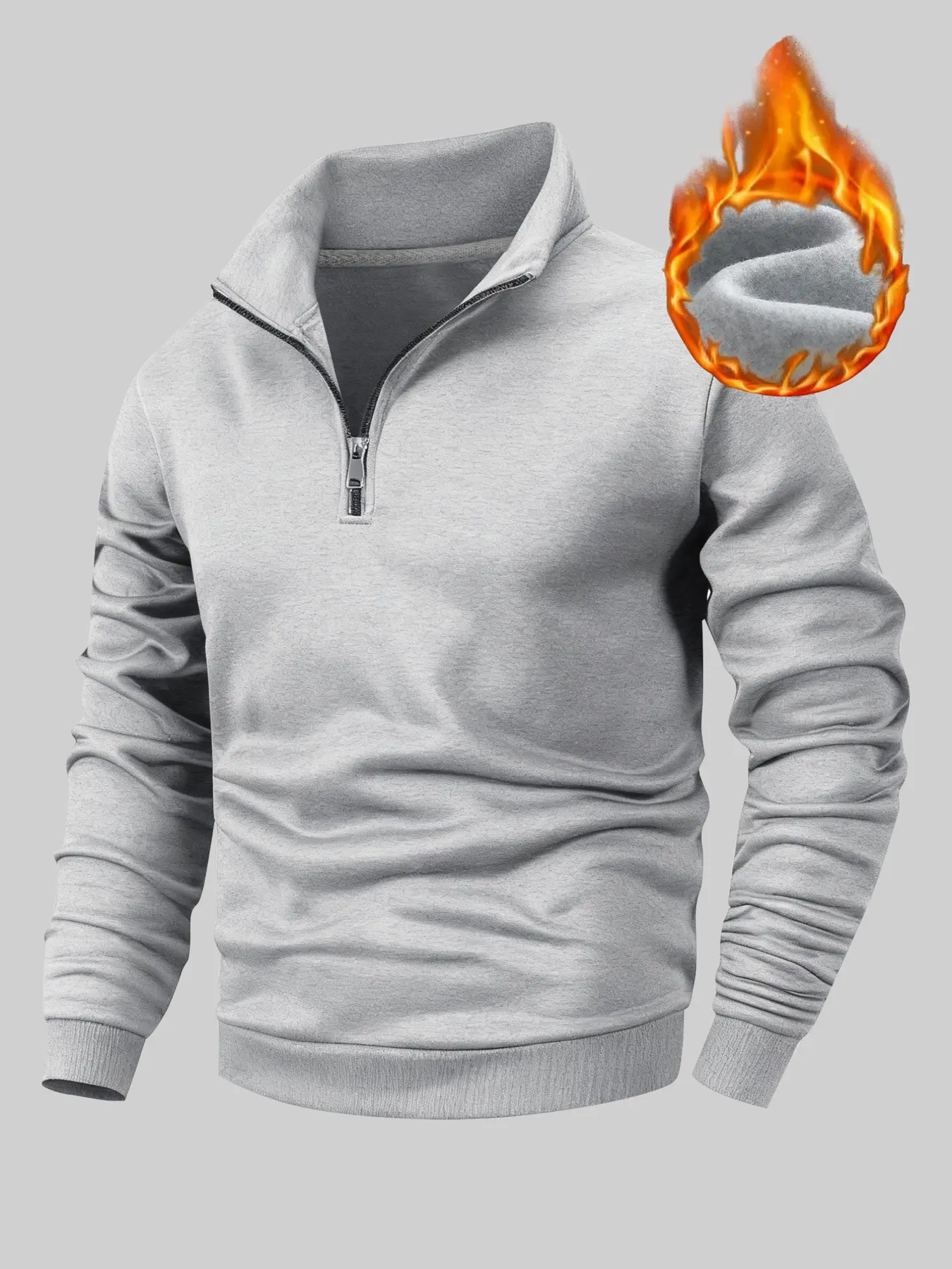 Men's Classic Versatile Solid Color Half-Zip Sportswear, Essential Fleece Athletic Sweatshirt for Fall & Winter, Casual Upperwear