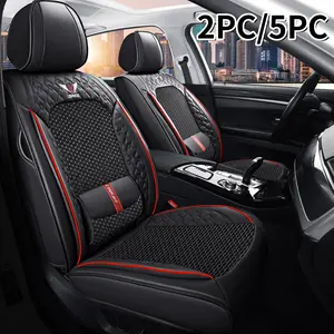 Car Seat Covers, Faux Leather with Mesh, Front and Rear 5-Seater Set, Navy Blue with Orange Trim, Quilted Design, Easy Installation Premium Leather Car Seat Covers | 360° Full Coverage & Ice Silk Breathable | Universal Fit Auto Interior Accessories tiktok