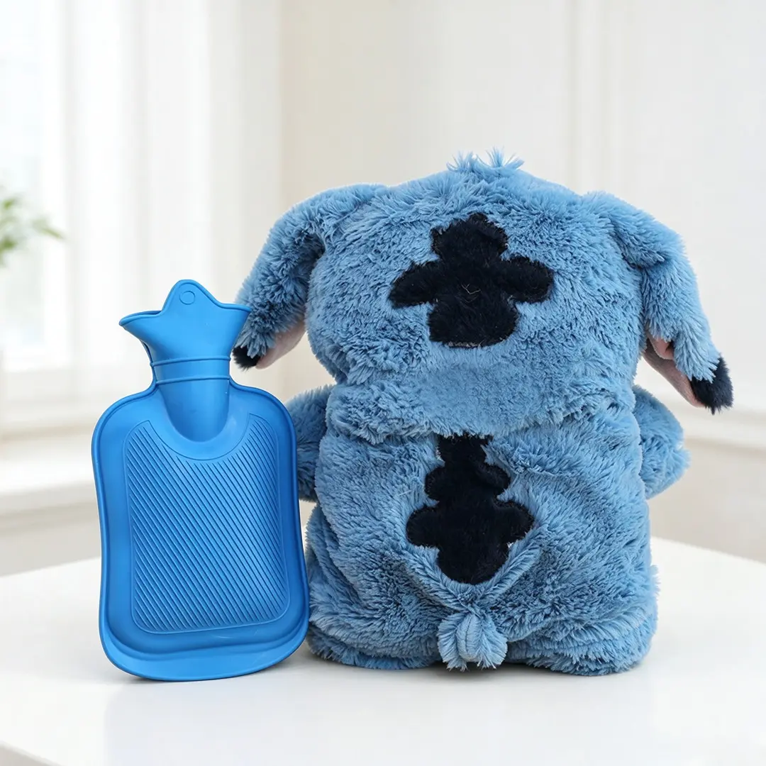Adorable Blue Monster Plush Hot Water Bottle, Soft Fluffy Refillable Hand Warmer, Winter Daily Warmer & Sweet Gift for Boyfriend