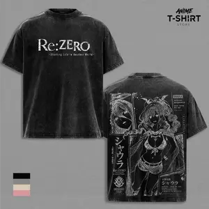 Shaula Re Zero Vintage Washed Shirt Anime Graphic Tee Re Zero Starting Life in Another World Waifu Design Oversized Streetwear Manga T Shirt Gift for Re Zero Fans