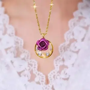LisiZen New Hot Sale Cat's Eye Amethyst Rose Pendant Necklace, Stylish Clavicle Chain, Elegant Neck Chain for Women DZXL4033