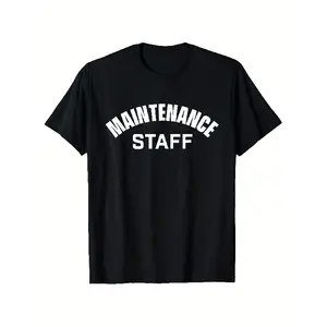 Men'S Heavyweight Maintenance Staff T-Shirt - Bold White "MAINTENANCE STAFF" Print, Round Neck Short Sleeve Work Uniform for Handyman Technicians & Repair Professionals