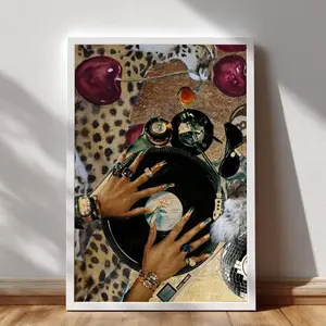 Black Woman Art, Black Girl Wall Poster, Fashion Girl Poster ,Leopard Poster, Vintage Music Poster, Abstract Art, Music Record Player Print. No Framed