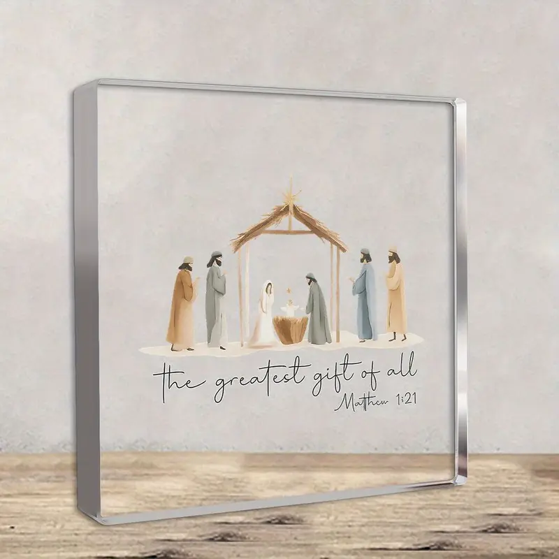 Jesus Birth Scene Centerpiece with Angels & Shepherds, Perfect Housewarming Gift, Unique Christmas Decoration for Home, Religious Home Decor, Religious Decorations