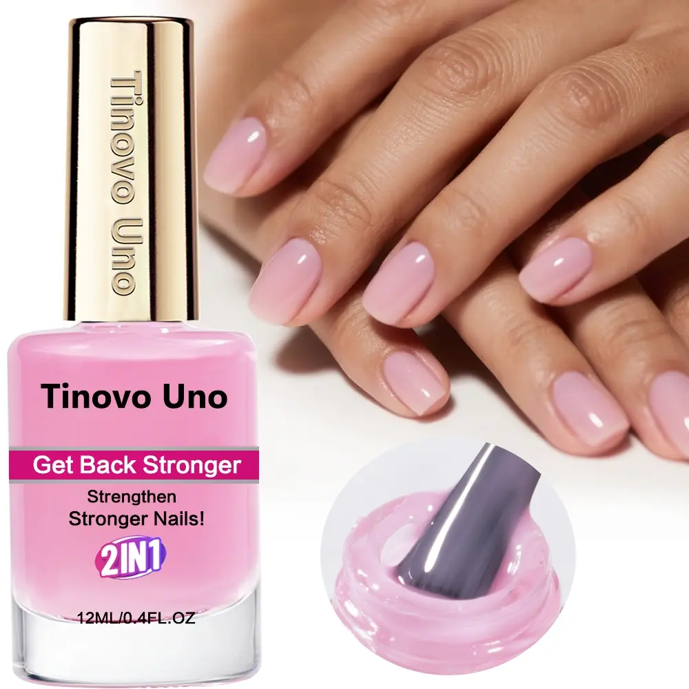 Tinovo Uno Natural Jelly Pink Nail Strengthener - Fast-Drying, 3x Weekly Intensive Treatment for Healthy & Glossy Nails, Alcohol-Free, Nail Care Formula, Smooth Application, Longlasting Nails, Nail Polish, Nail Care Liquid, Nail Care Solution