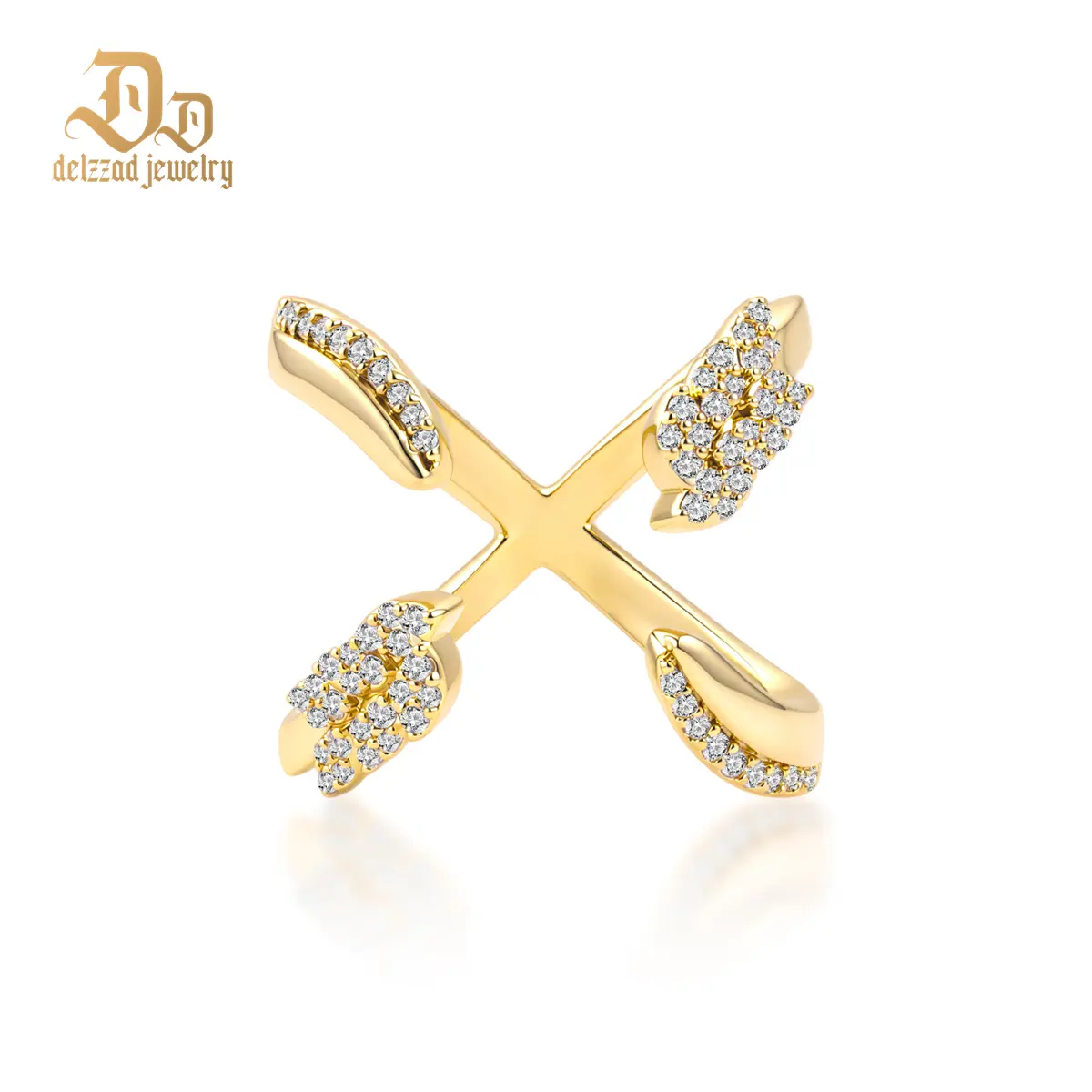 Delzzad 0.4ct The Cross-Wing Band Adjustable Open Crossover X Ring Synthetic Moissanite Ring Jewelry Copper Band Perfect Birthday Engagement Wedding Anniversary Christmas Valentine's Day Mother's Day Gift