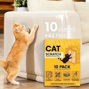 Scratch Furniture Protector, Adhesive Couch Protector from  Claws, Clear Furniture Protectors from Cats , Medium (14"x11" & 14"x6"), 10 Pack + 44 Pins
