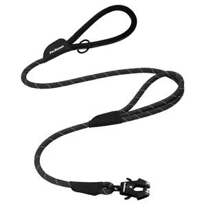 PetBonus Two Handles Dog Leash, 5FT Heavy Duty Pet Rope Leash with Quick Release Metal Clip, Comfortable Durable Traffic Handle, Reflective Training Lead for Medium Large Dogs