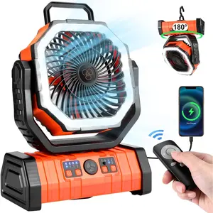 Portable Camping Fan,  Rechargeable Battery Powered Fan with 4 Speeds Wind and LED Light , Cool & Warm Light , Auto Oscillating, 360° Rotating Hang Hook
