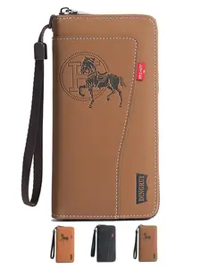 Vintage Horse Embossed PU Leather Long Wallet for Men - Zip Around Clutch with Wrist Strap, Large Capacity Phone Pocket, Multiple Card Slots & Coin Compartment, Classic Western Style, Durable Stitching, Ideal for Daily Use, Travel & Business Gifting