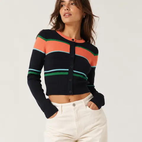 URBAN REVIVO Women's Fitted Cotton Knit Cardigan (RUNS SMALL) - Long Sleeve, Skinny Slim Fit, Casual Basic Top, Multi-Size Cotton Fabric