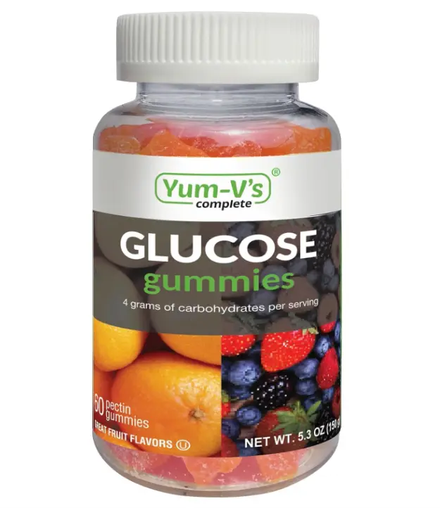 YUM-V'S Glucose Gummies – Fast Acting Glucose Gummy – Great Tasting – Gluten Free, Vegan, Non-GMO – Orange & Berry Natural Flavor – 60 Chewable Gummies for Adults & Kids