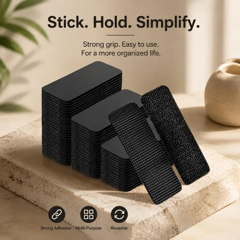 100pcs Heavy-Duty Water-Resistant Self-Adhesive Double-Sided Hook and Loop Strip 50pairs, Industrial-Grade No-Tools Mounting Tape for DIY Projects on Metal/Glass/Tile & Wood Grip (Tools & Hardware)
