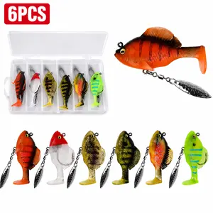 6PCS Soft Fishing Lures Set with Spinner Blade, T-Tail Swimbaits in Tackle Box for Bass, Trout, Crappie and Freshwater Fishing