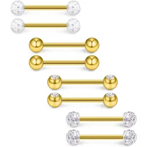 14G 9/16Inch Crystal Ball Nipple Tongue Shield Ring Barbell Body Piercing Jewelry Retainer 8-14PCS