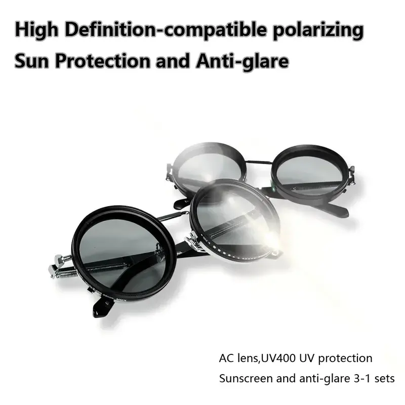 Unisex Retro Punk Polarized Round Sunglasses - ND9 Dimmable  display picture 3
