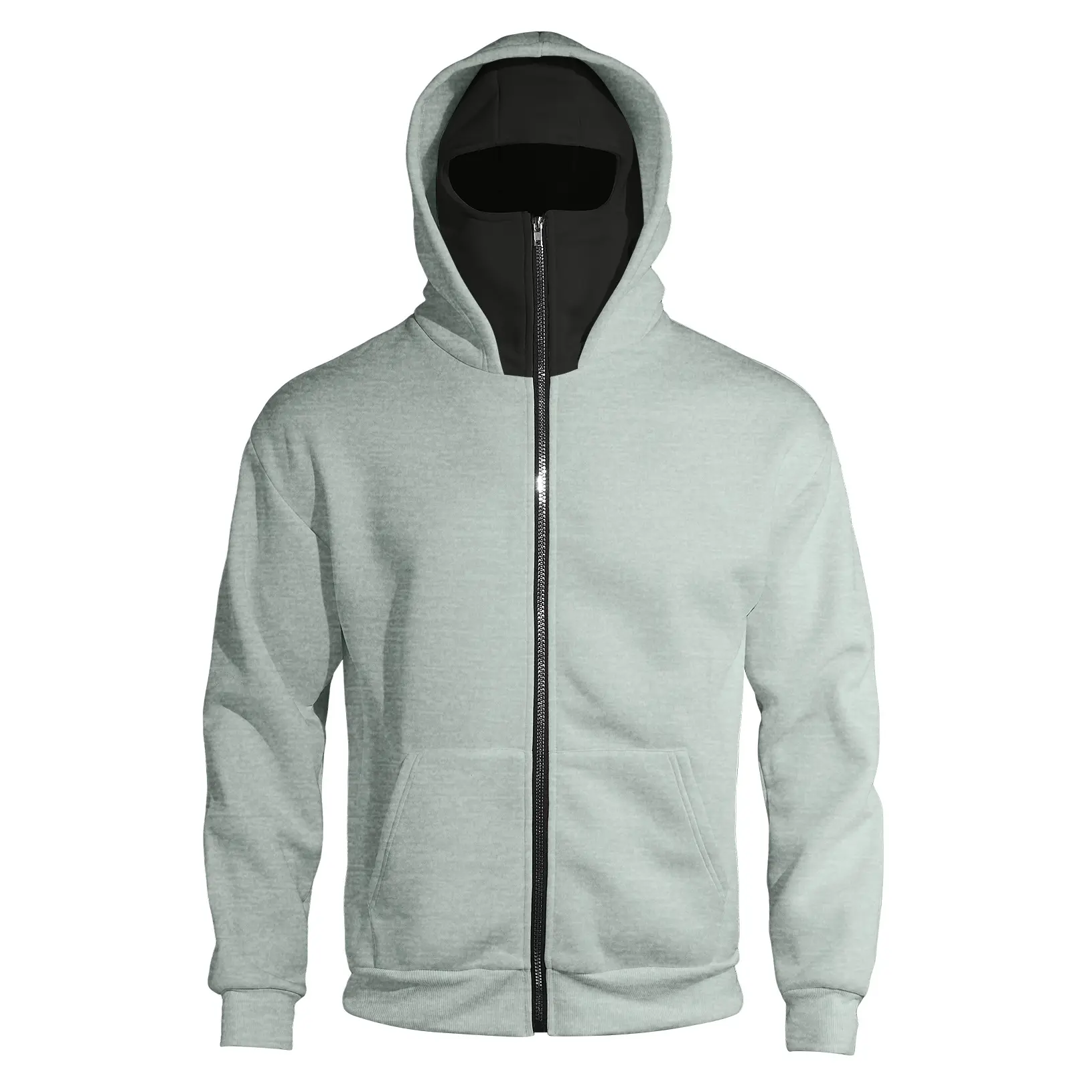 Mens Casual Hooded Zip-Up Sweatshirt - Menswear Cardigan Jacket, Solid Outer Layer, Black Contrast Lining, Front Kangaroo Pocket, Loose Drop-Shoulder Fit for Spring/Autumn Commuting, Sports Wear
