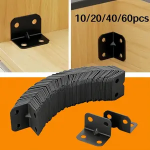 10/20/40/60pcs black corner codes, 4-hole fixed corner brackets, right angle fasteners, for tables, chairs, cabinets, shelves, Sturdy Bracket