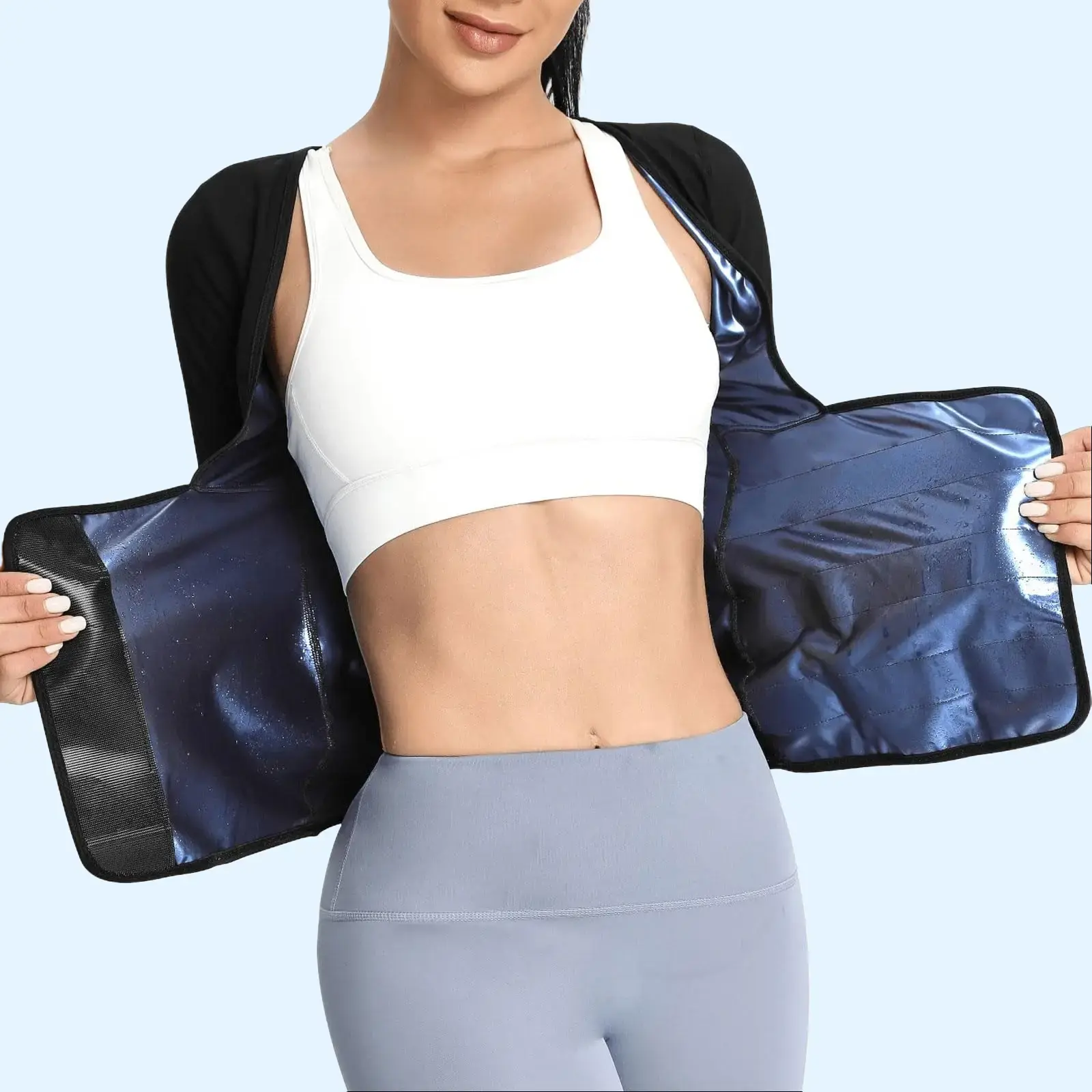 Buy one get one free - Women's Plain Velcro Waistband Sports Sauna Tee, Slim-fitting Solid Color Short Sleeve Sweat Body Shaper, Gym Tops, Compression Shirt, FitnessRunning Workout Gym Yoga Hiking Exercise Tops for Women