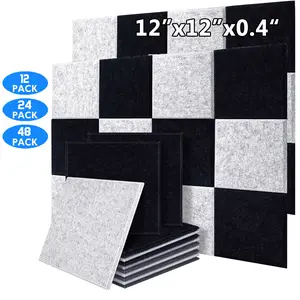 12~48 Pack Acoustic Panels Sound Noise Proof Absorbing Wall Tiles Panels 12"X12"X 0.4" Square 45° Edge designed High Density Sound Proof Panels for Acoustic Treatment & Wall Decoration Home Studio And Office