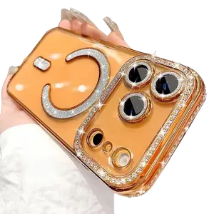 Magnetic Glitter Case for iPhone 17 Pro Max 17Pro 17Air 17, 16 15 14 13 12 [Compatible with MagSafe] Military-Grade Protection, Sparkle Diamond Cute Glitter Bling Clear TPU Cover ,with Camera Lens Protector for Women Girls