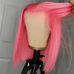 13X4 Glueless 613 Light Pink Short Bob Wig Burgundy 99j Red Blue HD Lace Front Wig Brazilian Fashion Fit WigColored Human Hair Wigs On Clearance Sale Super Double Drawn Bone Silky Straight Lace Frontal Wig Silver Grey Ginger Orange Bob Wig Real Human Hair