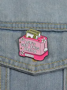 Cartoon Bread Machine Alloy Badge Lapel Pin Backpack Accessory, Unisex Casual Style Letter Pattern Fabric, All Seasons Adult Fashion Jewelry